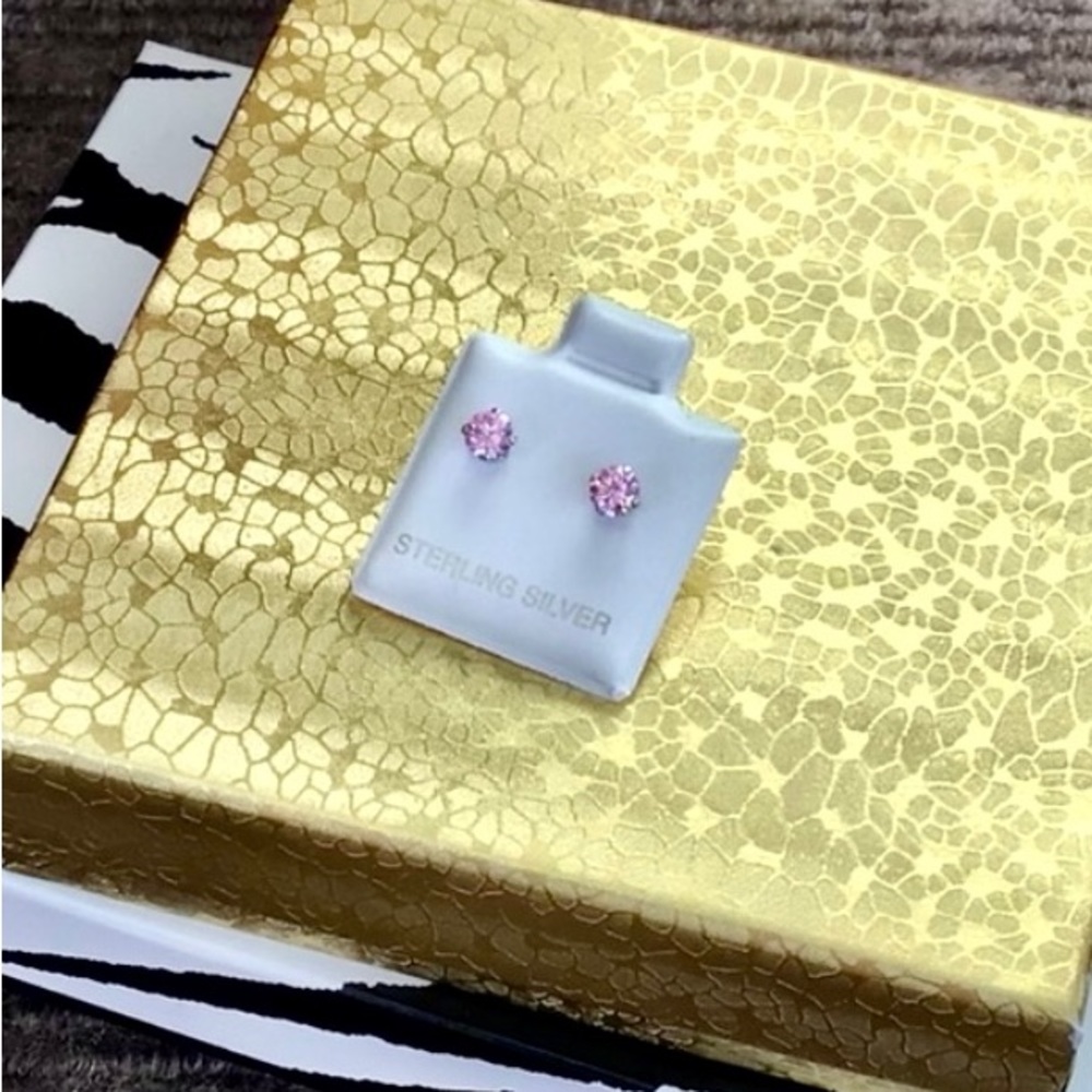 💕NIB Sterling Silver Pink Round CZ Studs💕